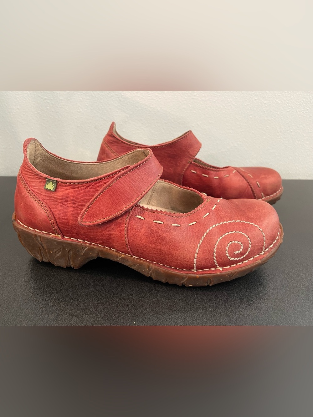 El Naturalista Red Leather Mary Jane Comfort Shoes